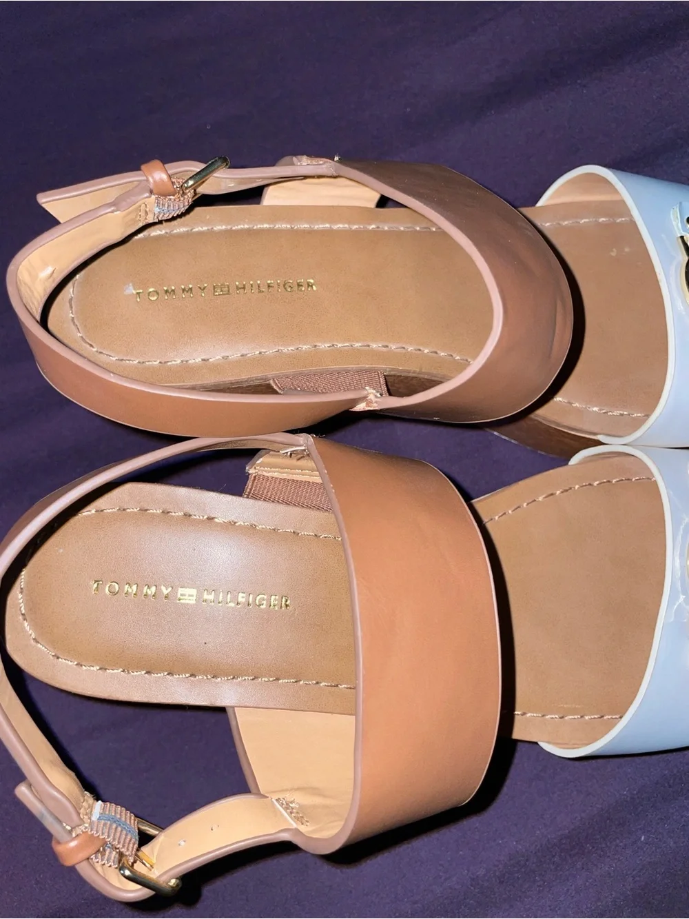 Tommy Hilfiger White and Tan Platform Wedge Sandals